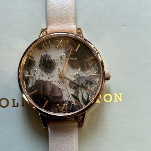 Olivia Burton Watch With Pink Quartz Stone Face With Florals & Glitter
